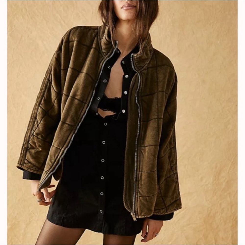 NWT Free People Dolman Quilted Jacket Dusty Military Sz L Boho Cottagecore Retro - Picture 5 of 10